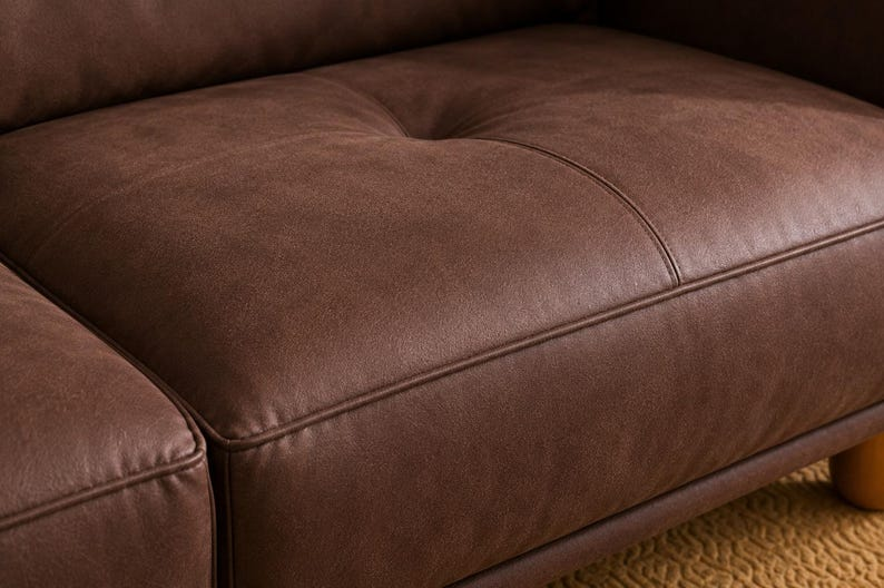 Mid Century Brown Sofa 3 Seater Modern Couch with Wood Legs