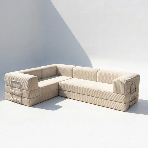 Modern Corduroy L-Shape Sectional Sofa, Turkish Fabric, Convertible Couch