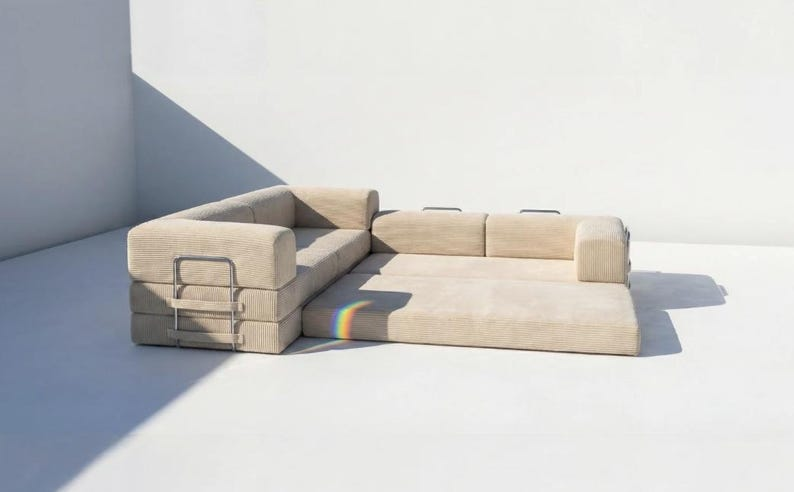 Modern Corduroy L-Shape Sectional Sofa, Turkish Fabric, Convertible Couch