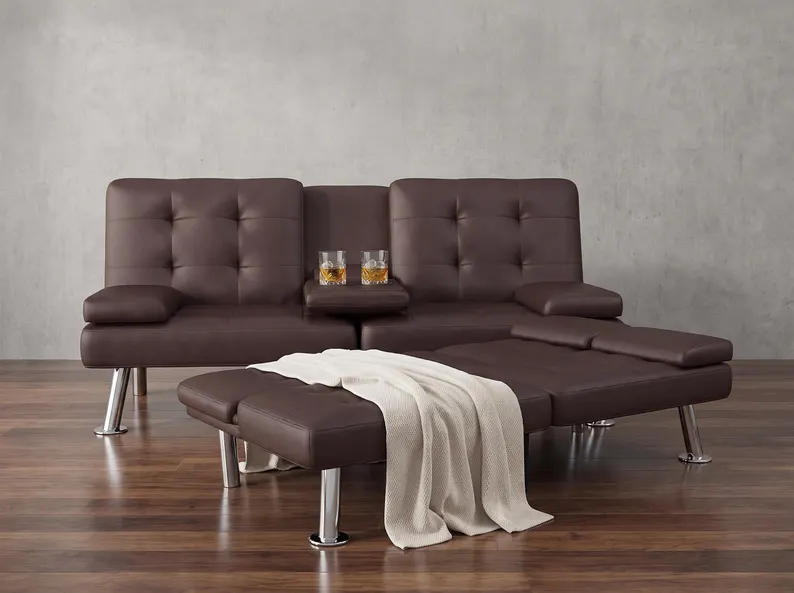 Convertible Faux Leather Sofa Bed | Modern Futon Recliner