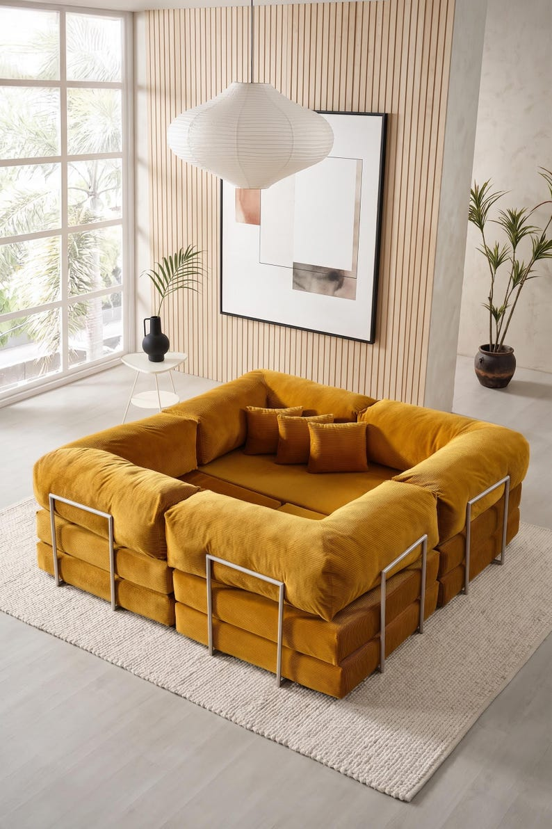 Handmade Modular Velvet Floor Sofa, Velvet Floor Couch, Low Seating Lounge Sofa