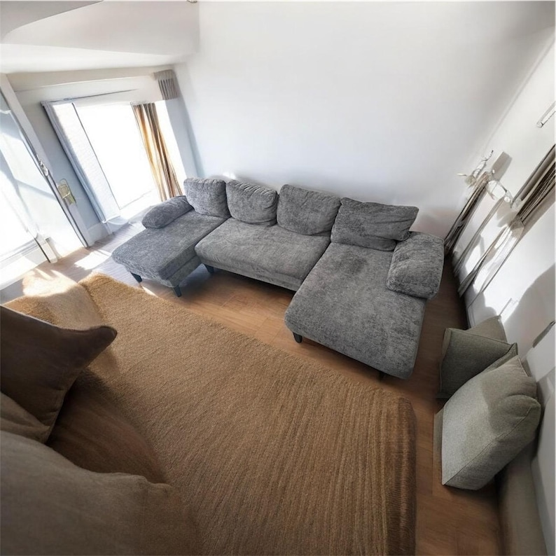 Dark Gray Sectional Couch - 4 Seater Gray Sofa Couch for Living Room